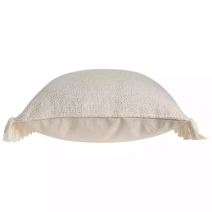 Solid Ivory Accent Pillow with Fringe