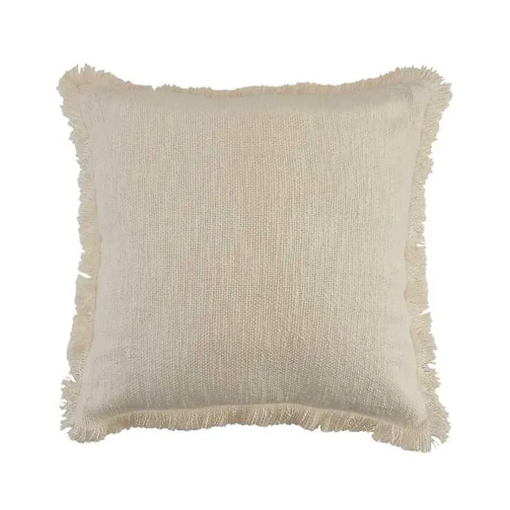 Solid Ivory Fringe Accent Pillow