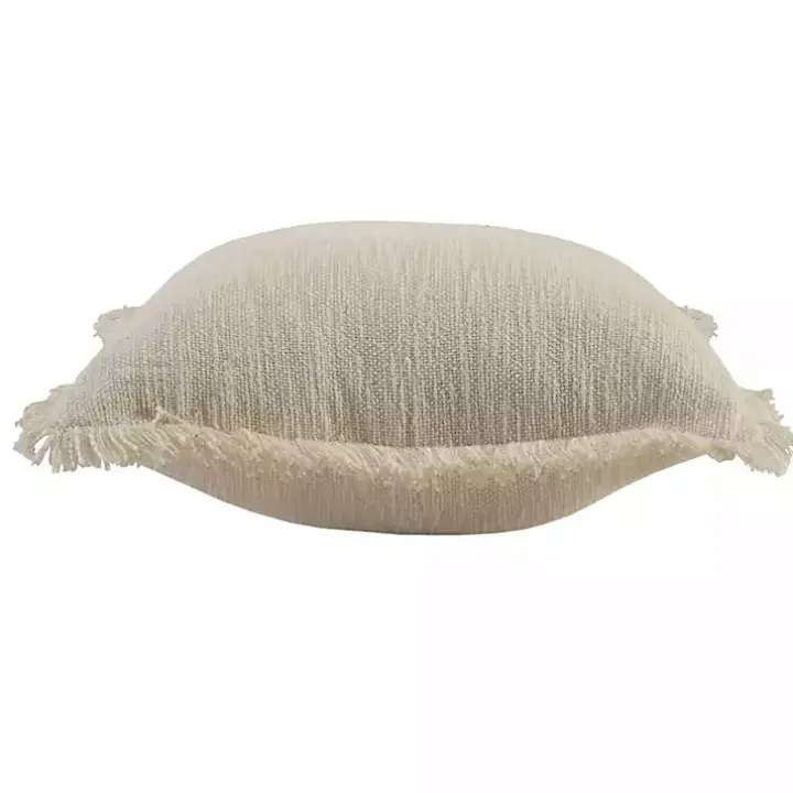Solid Ivory Fringe Accent Pillow