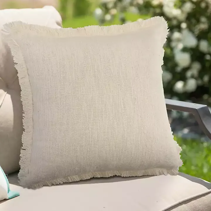 Solid Ivory Fringe Accent Pillow