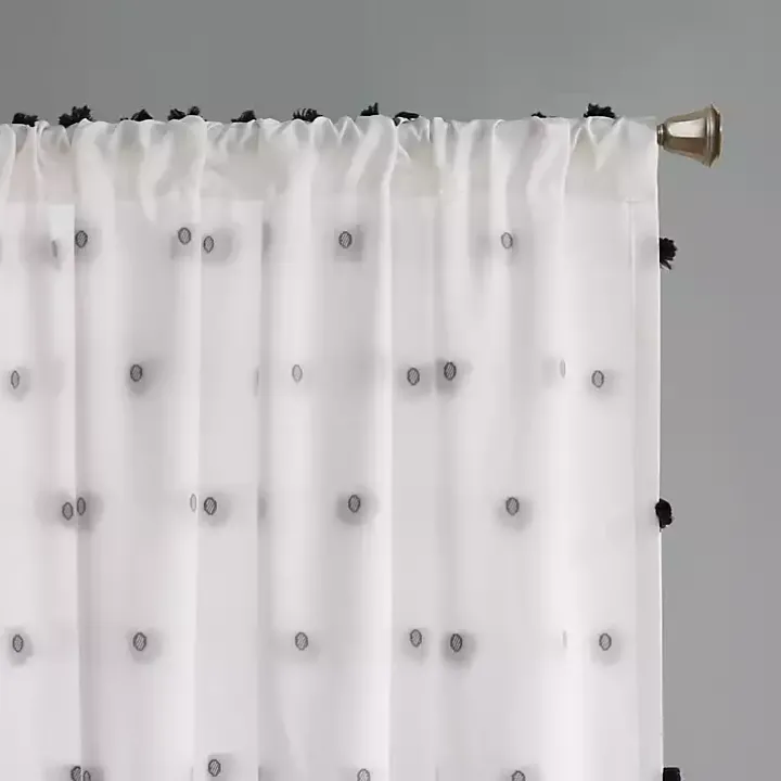 Sophie Black Pom Pom Curtain Panel, 84 in.