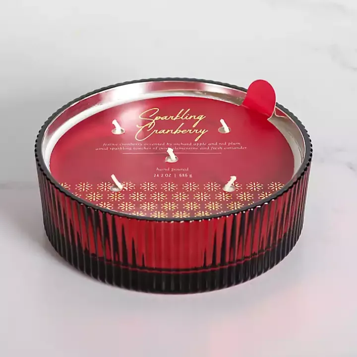 Sparkling Cranberry Red Ribbed Dish Jar Candle