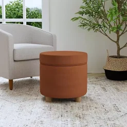 Spice Round Velvet Storage Ottoman