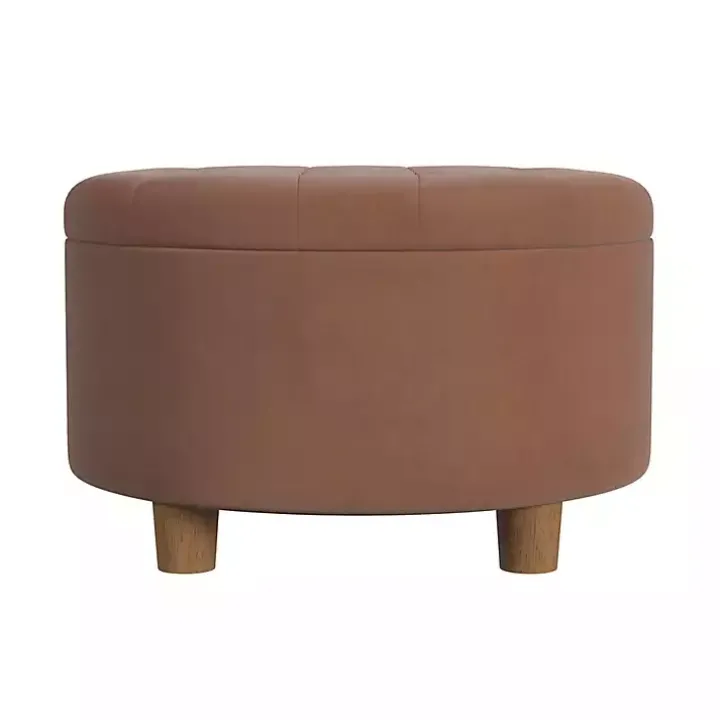 Spice Round Velvet Tufted Storage Ottoman