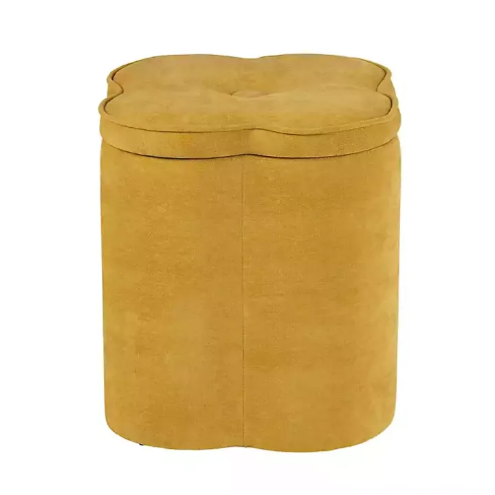 Spice Yellow Chenille Flower Storage Ottoman
