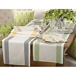 Spring Green Striped Border Table Runner