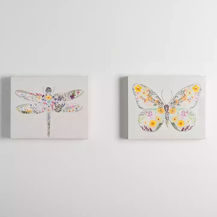 Springtime Bugs Canvas Art Prints, Set of 2