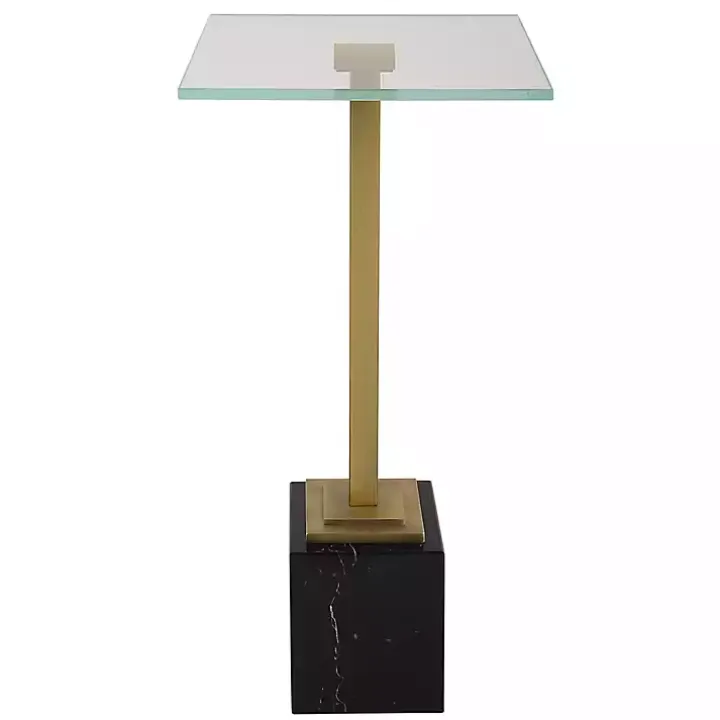 Square Glass and Black Marble Accent Table