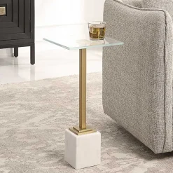 Square Glass and White Marble Accent Table