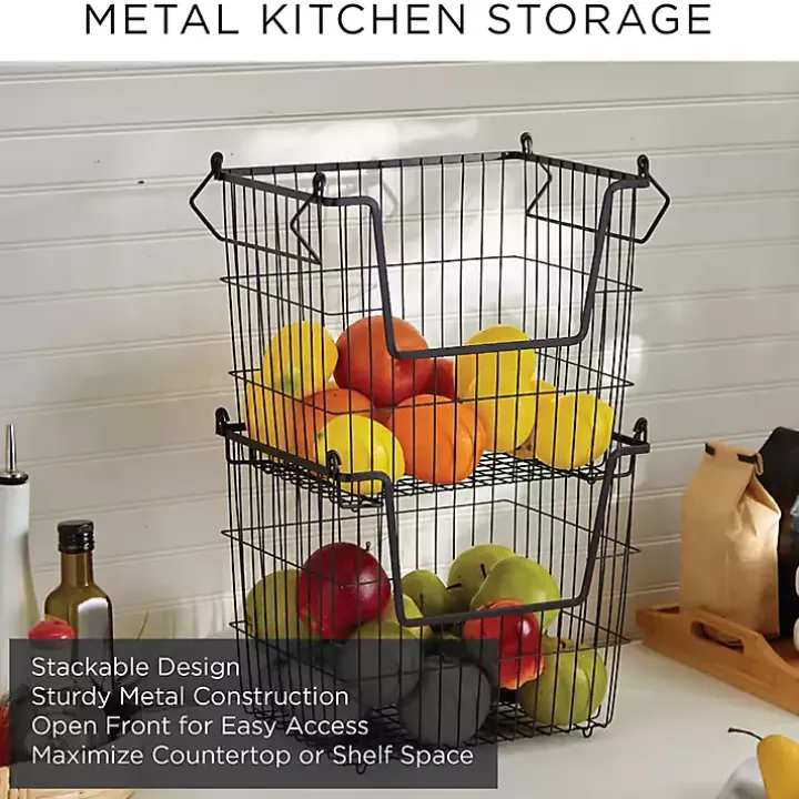 Stackable Black Wire Kitchen Basket, 8 in.