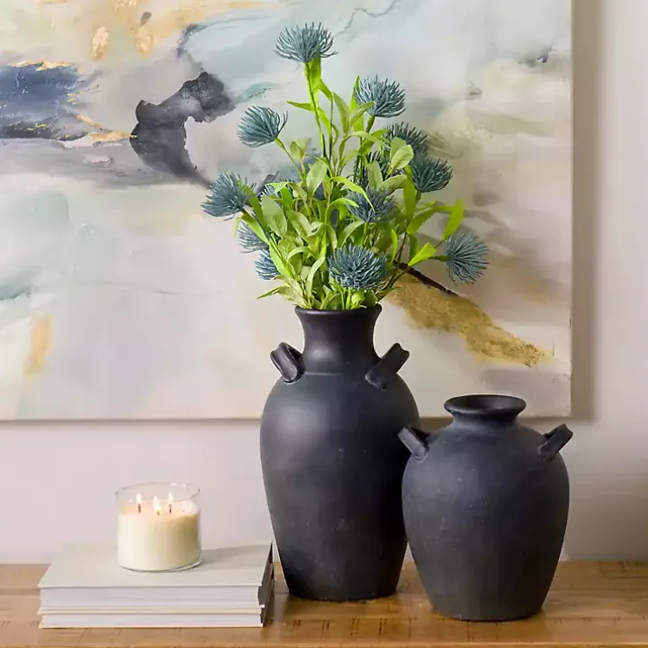 Stamos Matte Black Terracotta Vase, 10 in.