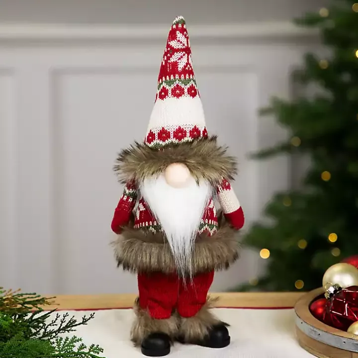 Standing Gnome with Red Knitted Christmas Outfit