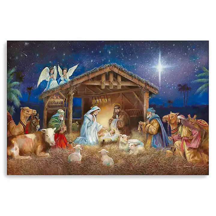 Starry Nativity Christmas Giclee Canvas Art Print