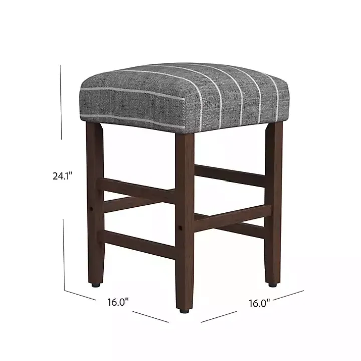 Steel Blue and White Striped Backless Stool