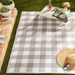 Stone & White Buffalo Check Outdoor Area Rug, 4x6
