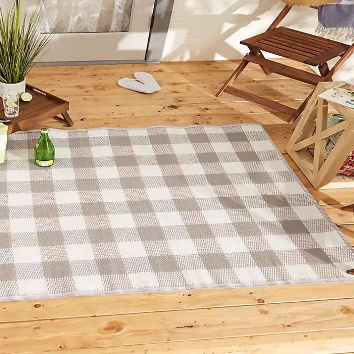 Stone & White Buffalo Check Outdoor Area Rug, 4x6
