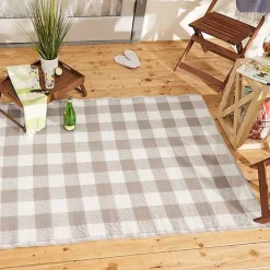 Stone & White Buffalo Check Outdoor Area Rug, 4x6
