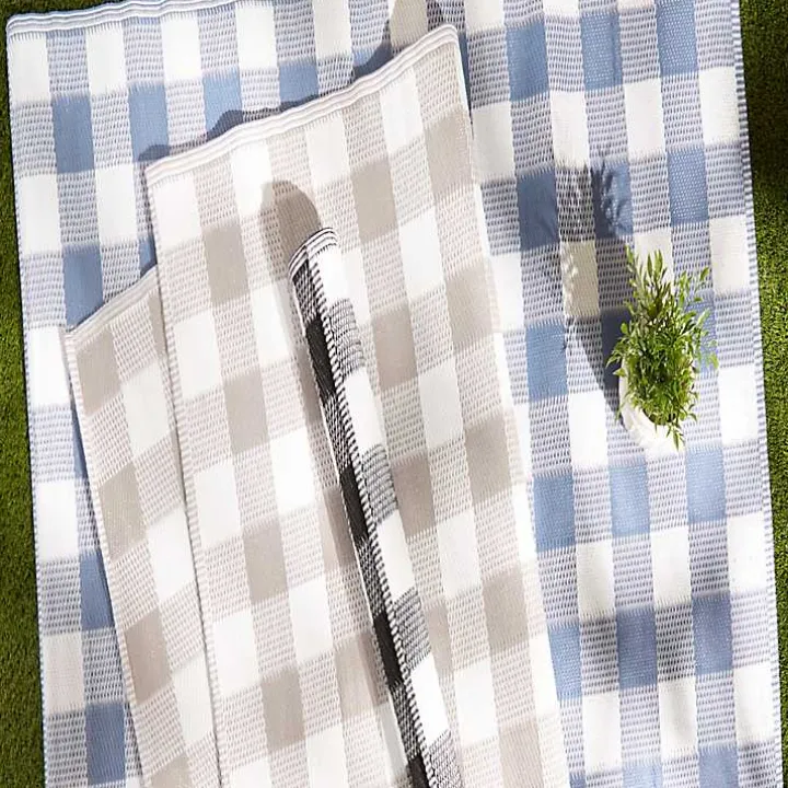 Stone & White Buffalo Check Outdoor Area Rug, 4x6