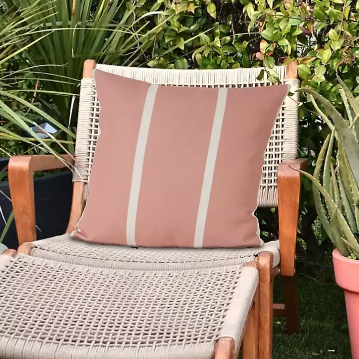 Sunset Pink Double Stripe Outdoor Pillow