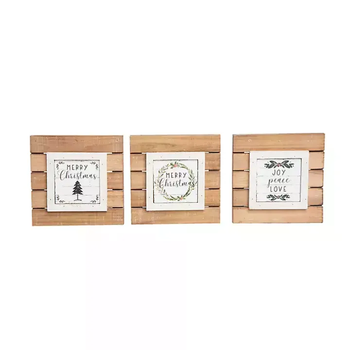 Tabletop Wood Plank Christmas Plaques, Set of 3