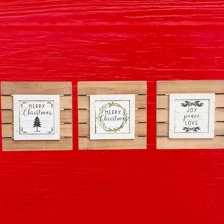 Tabletop Wood Plank Christmas Plaques, Set of 3