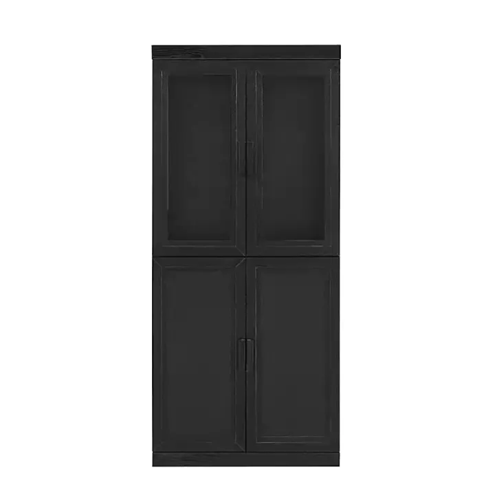 Tall Black Wood and 4-Door Storage Cabinet