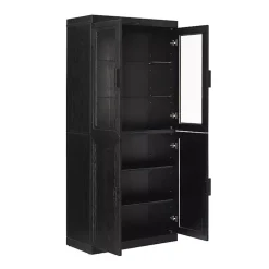 Tall Black Wood and 4-Door Storage Cabinet