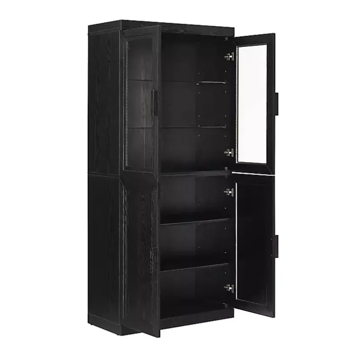 Tall Black Wood and 4-Door Storage Cabinet