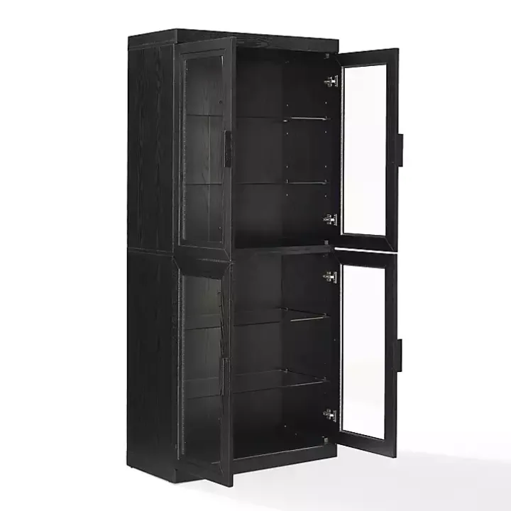 Tall Black Wood and Glass Door Storage Cabinet