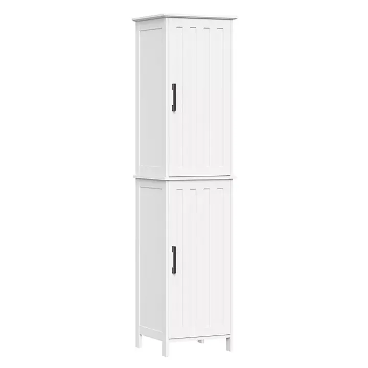 Tall White Wood 2-Door Storage Cabinet