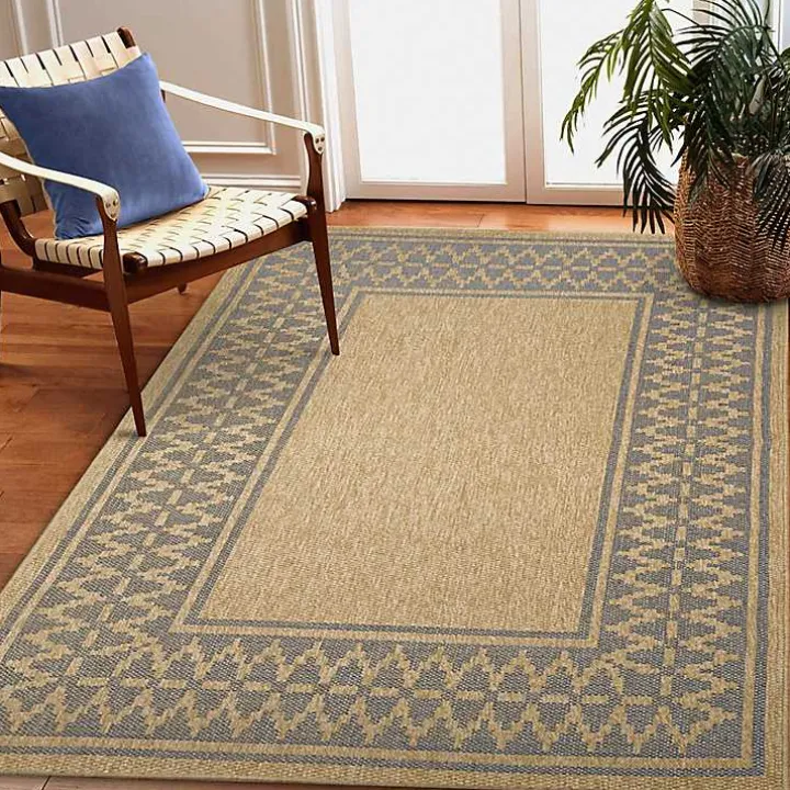 Tan & Navy Zig Zag Indoor/Outdoor Area Rug, 5x7