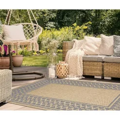 Tan & Navy Zig Zag Indoor/Outdoor Area Rug, 5x7