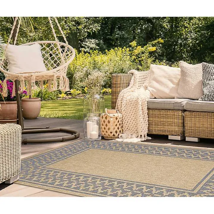 Tan & Navy Zig Zag Indoor/Outdoor Area Rug, 5x7