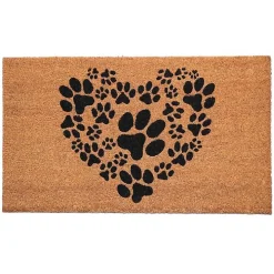 Tan and Black Coir Heart Paws Doormat, 24x36