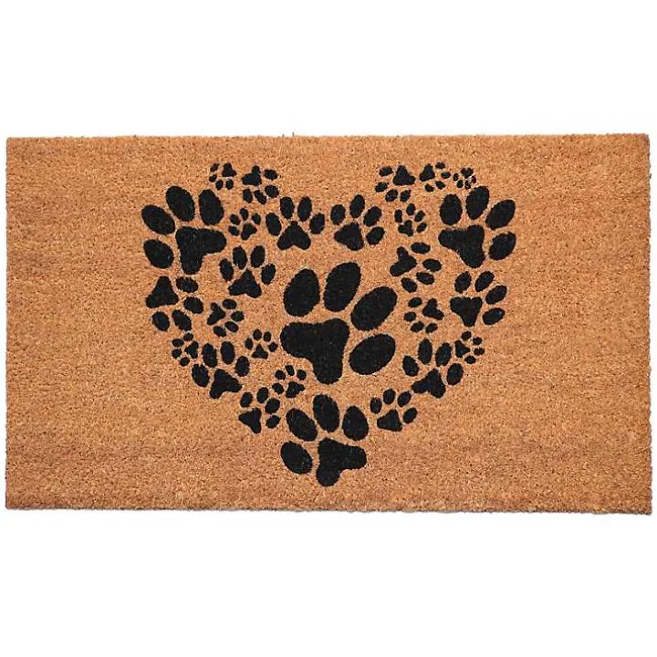 Tan and Black Coir Heart Paws Doormat, 24x36
