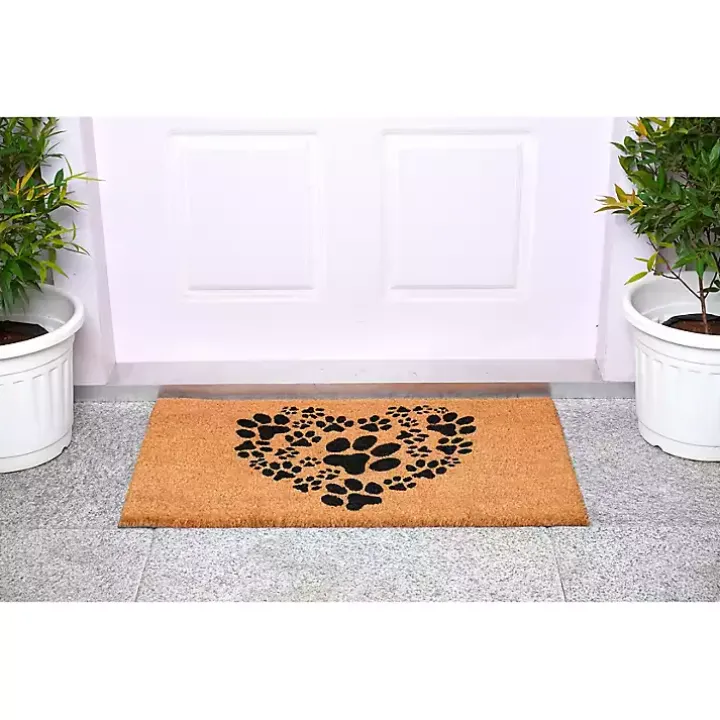 Tan and Black Coir Heart Paws Doormat, 24x36