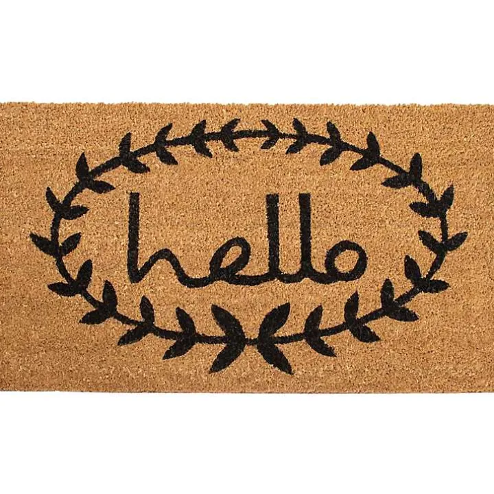Tan and Black Evergreen Hello Doormat, 36x24 in.