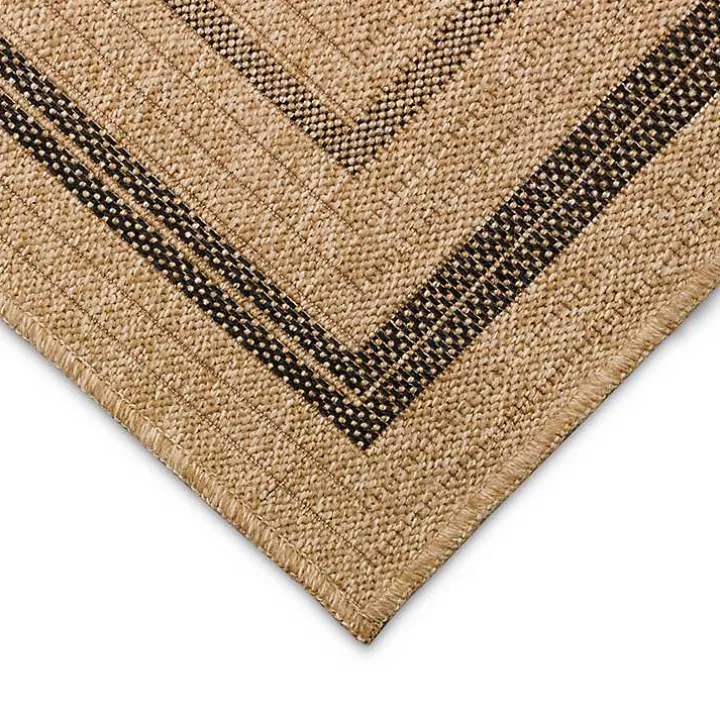 Tan and Black Framed Indoor/Outdoor Area Rug, 5x7