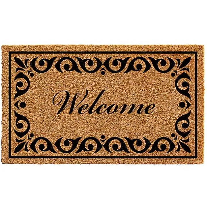 Tan and Black Scroll Welcome Doormat, 36x24 in.