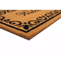 Tan and Black Scroll Welcome Doormat, 36x24 in.