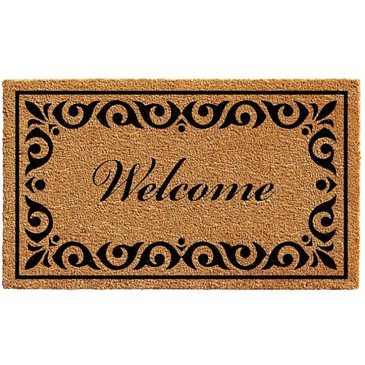 Tan and Black Scroll Welcome Doormat, 48x30 in.