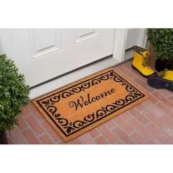 Tan and Black Scroll Welcome Doormat, 48x30 in.