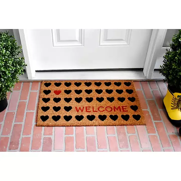 Tan and Black Welcome Heart Doormat