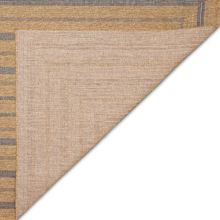 Tan and Navy Framed Indoor/Outdoor Area Rug, 7x9