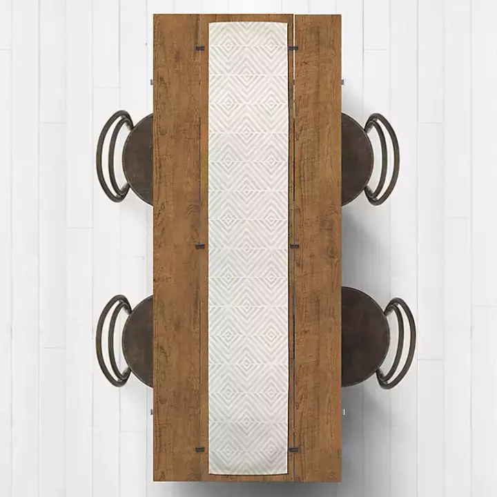 Tan and White Diamond Table Runner, 90 in.