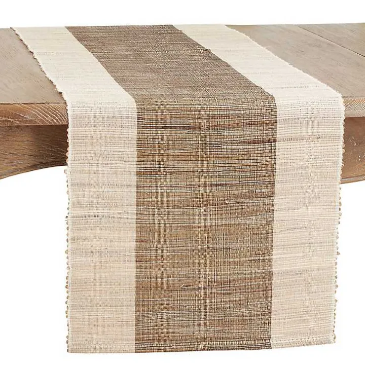 Tan and White Shimmer Banded Table Runner