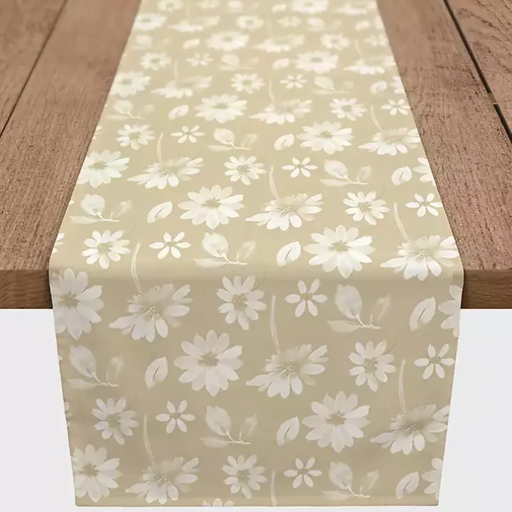 Tan and White Wildflower Table Runner, 90 in.