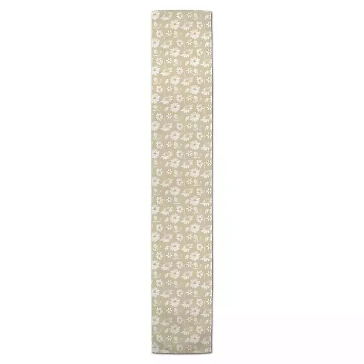 Tan and White Wildflower Table Runner, 90 in.