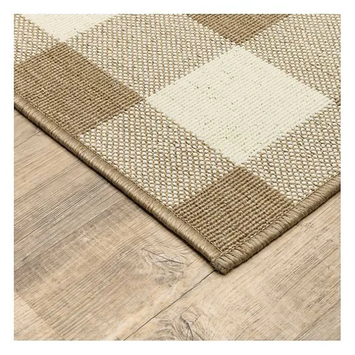 Tan Buffalo Check Outdoor Area Rug, 5x7