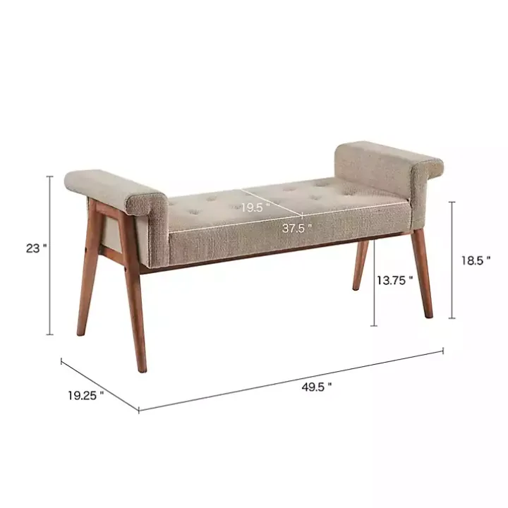 Tan Button Tufted Wood Bench